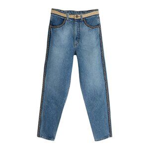 Fiorucci (Italy) 80s, Ring-Spun Indigo, Jacquard Braid, Gold Lace Overlay
